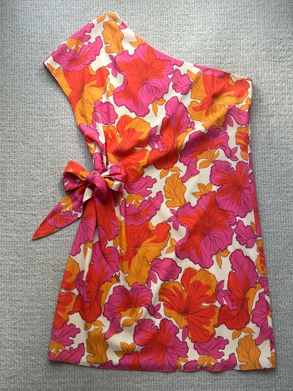 JB by Julie Brown Pink, Orange & Cream Floral One-Shoulder Dress